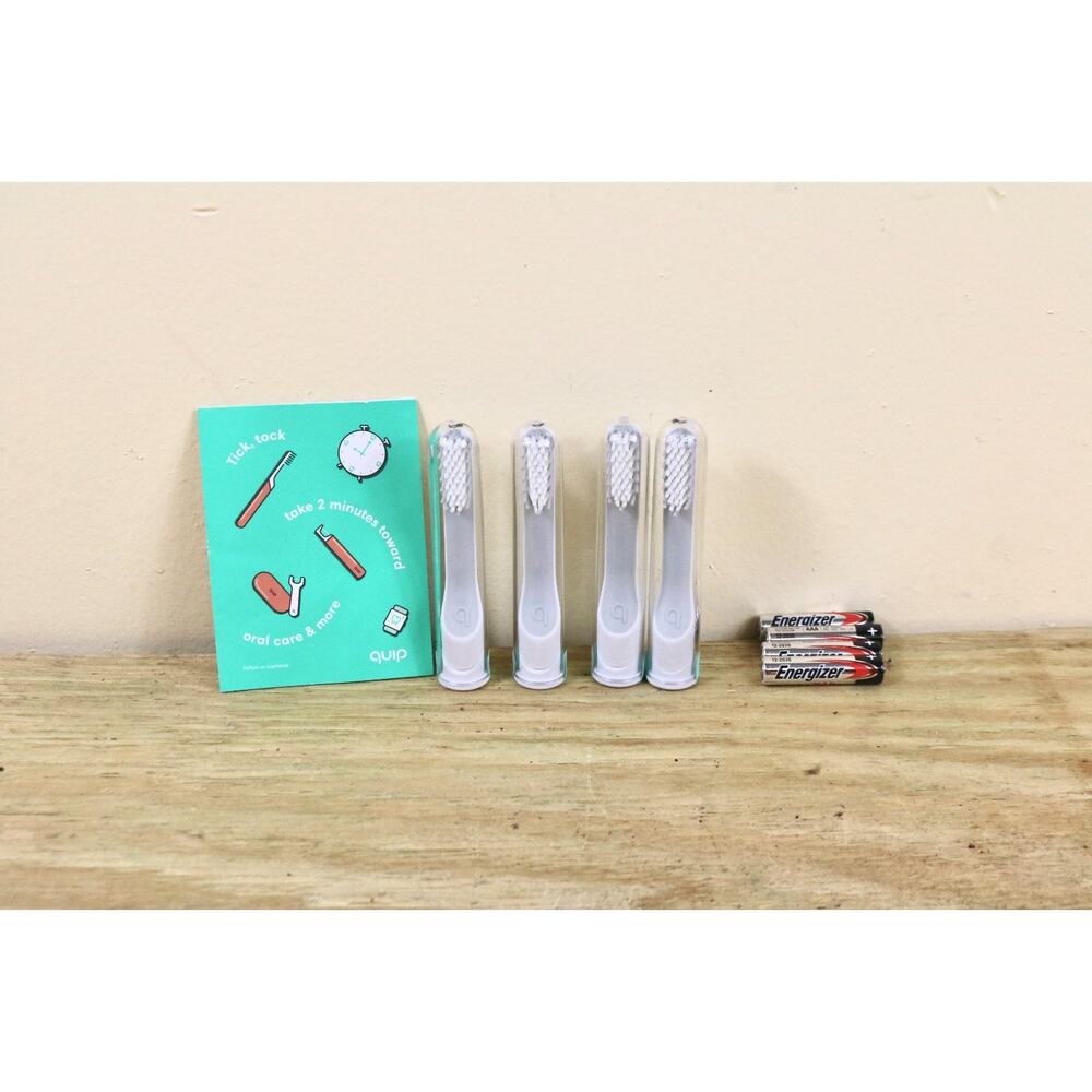 New Quip Electric Toothbrush Head Lot of 4 Refill Replacement 4 Batteries Sealed
